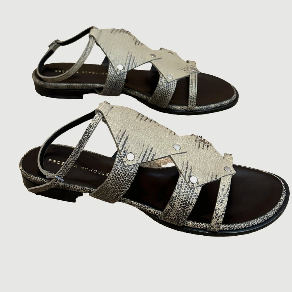 Proenza Schouler Leather Gladiator Sandals, Neutrals, Size 39.5